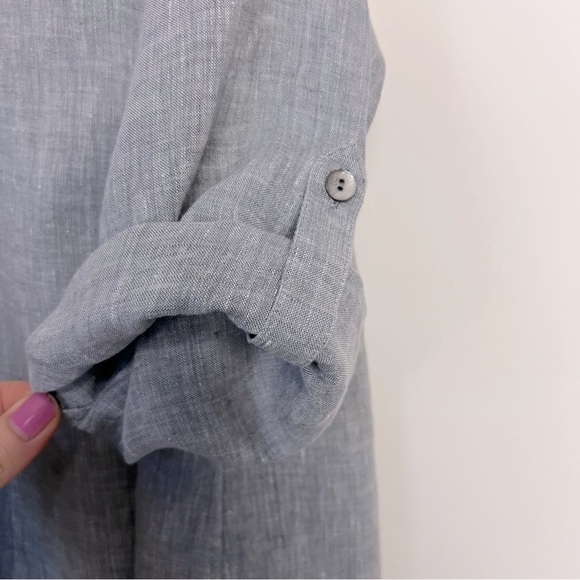 J.Jill Love Linen Gray Blue Button-Up Relaxed Fit Classic Shirt Staple Coastal - Picture 7 of 12